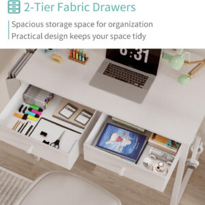 6887336856771ed53697555de8be463bb44fdcec8fde12e25f540.jpg Lufeiya Small White Desk with Drawers - for Bedroom, 32 Inch Home Office Computer Desk with Fabric Storage Drawer and Bag, Study Writing Table for Small Spaces, White