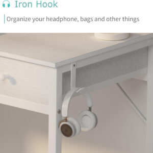 68873369aebc73315e9c1c20dee1d0d08471490b4e8bc948060d9.jpg Lufeiya Small White Desk with Drawers - for Bedroom, 32 Inch Home Office Computer Desk with Fabric Storage Drawer and Bag, Study Writing Table for Small Spaces, White