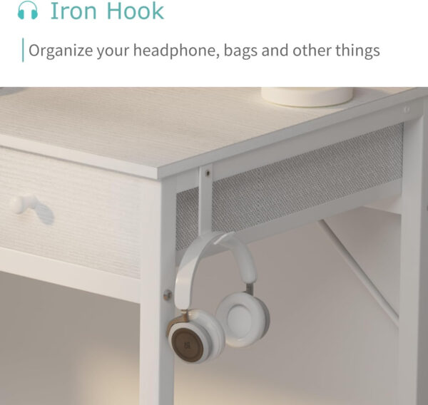 68873369aebc73315e9c1c20dee1d0d08471490b4e8bc948060d9.jpg Lufeiya Small White Desk with Drawers - for Bedroom, 32 Inch Home Office Computer Desk with Fabric Storage Drawer and Bag, Study Writing Table for Small Spaces, White