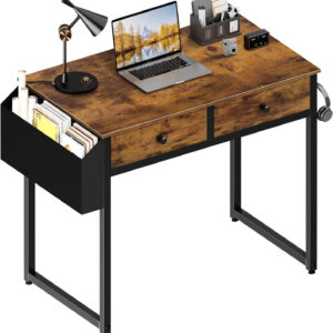 6887336c4bbe1245a5db303fde48dc30f7d9cc18a3f16b59f3ffb.jpg Lufeiya Small White Desk with Drawers - for Bedroom, 32 Inch Home Office Computer Desk with Fabric Storage Drawer and Bag, Study Writing Table for Small Spaces, White