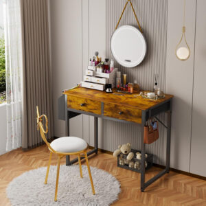 68873370418d8f1ad0b4864ce479c8c73c93263084380b3fc971e.jpg Lufeiya Small White Desk with Drawers - for Bedroom, 32 Inch Home Office Computer Desk with Fabric Storage Drawer and Bag, Study Writing Table for Small Spaces, White