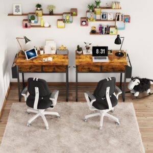 688733717c17381016ec06cf0e3d8d08de5b9dc622df29608323b.jpg Lufeiya Small White Desk with Drawers - for Bedroom, 32 Inch Home Office Computer Desk with Fabric Storage Drawer and Bag, Study Writing Table for Small Spaces, White