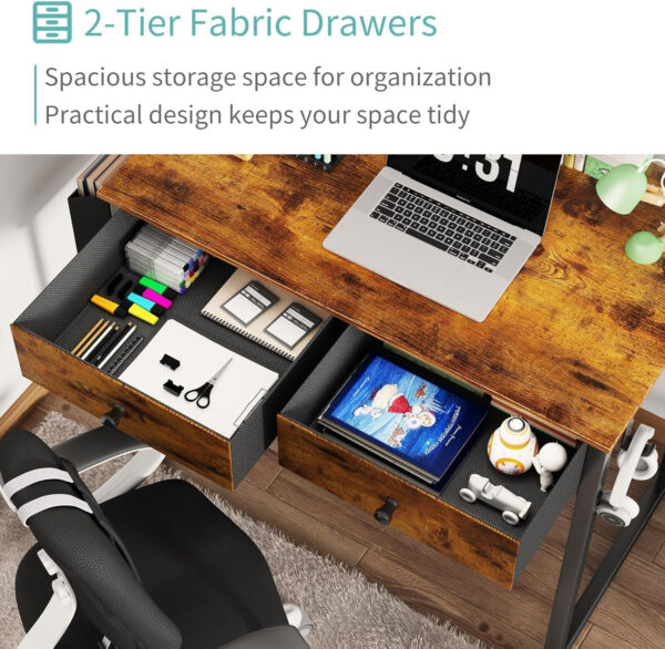 68873372d4f43457e9bb2f67e1c234f57ce6db9b93aa3c559b404.jpg Lufeiya Small White Desk with Drawers - for Bedroom, 32 Inch Home Office Computer Desk with Fabric Storage Drawer and Bag, Study Writing Table for Small Spaces, White