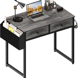 68873377d19de877d544ba681cb75bee8fb824aee7967e6451d8c.jpg Lufeiya Small White Desk with Drawers - for Bedroom, 32 Inch Home Office Computer Desk with Fabric Storage Drawer and Bag, Study Writing Table for Small Spaces, White