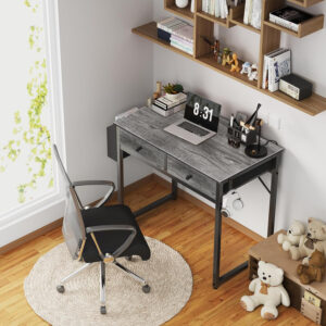 68873379253f46c0673548807886e47d7d251e12bad443446008a.jpg Lufeiya Small White Desk with Drawers - for Bedroom, 32 Inch Home Office Computer Desk with Fabric Storage Drawer and Bag, Study Writing Table for Small Spaces, White