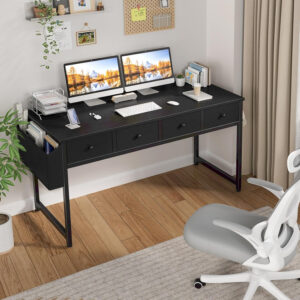 6887338484d0c0fe0fa1ea9fd979f7064a1989fd9aa02226c5b17.jpg Lufeiya Small White Desk with Drawers - for Bedroom, 32 Inch Home Office Computer Desk with Fabric Storage Drawer and Bag, Study Writing Table for Small Spaces, White