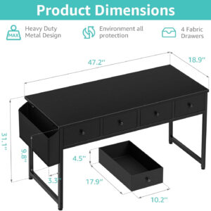68873385b452fee8c3f2da24024d6a060e5a5847761decf51e114.jpg Lufeiya Small White Desk with Drawers - for Bedroom, 32 Inch Home Office Computer Desk with Fabric Storage Drawer and Bag, Study Writing Table for Small Spaces, White