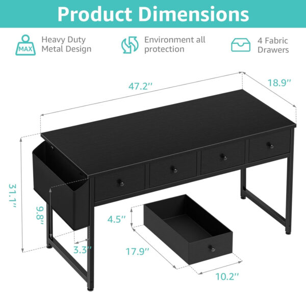 68873385b452fee8c3f2da24024d6a060e5a5847761decf51e114.jpg Lufeiya Small White Desk with Drawers - for Bedroom, 32 Inch Home Office Computer Desk with Fabric Storage Drawer and Bag, Study Writing Table for Small Spaces, White