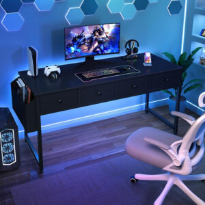 68873387030540cf2f2ee4bbe3414b349dc7777cac734e60d601b.jpg Lufeiya Small White Desk with Drawers - for Bedroom, 32 Inch Home Office Computer Desk with Fabric Storage Drawer and Bag, Study Writing Table for Small Spaces, White