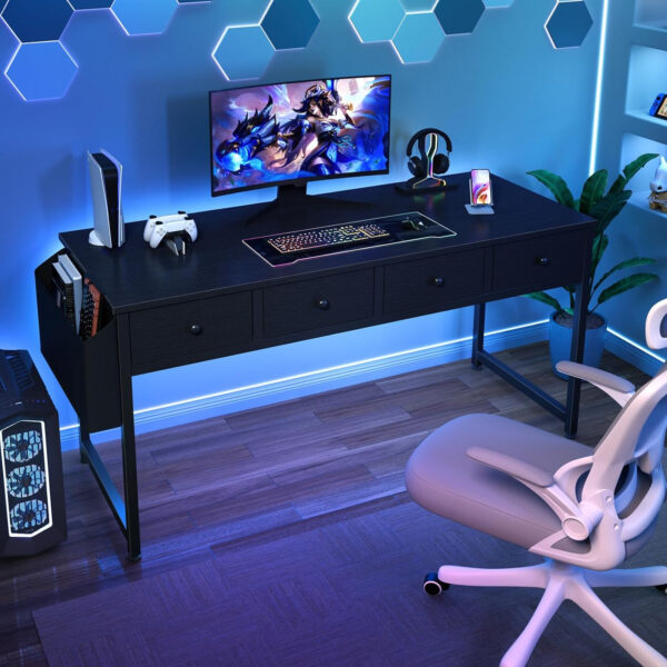 68873387030540cf2f2ee4bbe3414b349dc7777cac734e60d601b.jpg Lufeiya Small White Desk with Drawers - for Bedroom, 32 Inch Home Office Computer Desk with Fabric Storage Drawer and Bag, Study Writing Table for Small Spaces, White