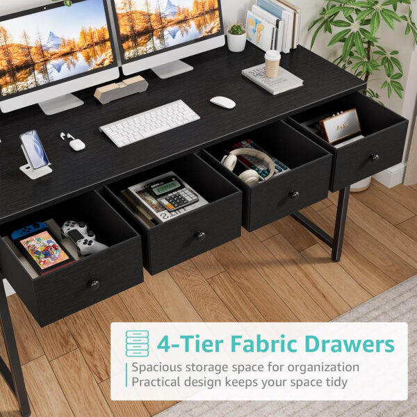 6887338836f6dfd4bd4e69a3f444c01270fca30a18378de3e5d92.jpg Lufeiya Small White Desk with Drawers - for Bedroom, 32 Inch Home Office Computer Desk with Fabric Storage Drawer and Bag, Study Writing Table for Small Spaces, White