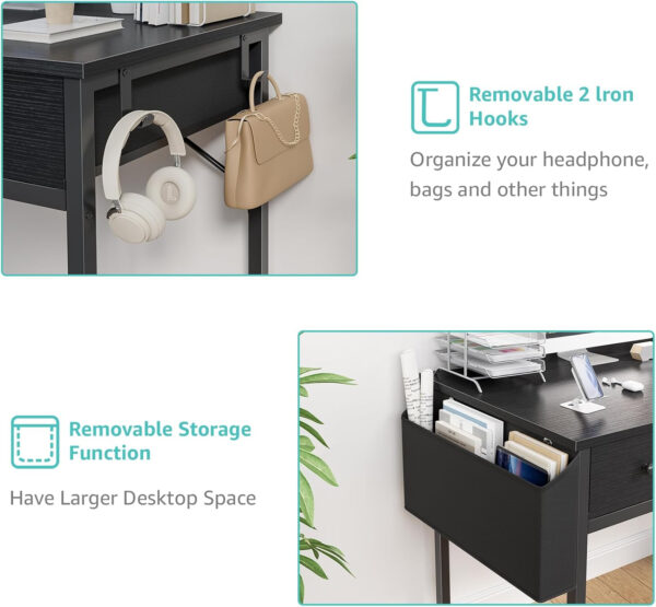 6887338a8e66ed371332642d6d11c1705d9cfad5cdb2df844750b.jpg Lufeiya Small White Desk with Drawers - for Bedroom, 32 Inch Home Office Computer Desk with Fabric Storage Drawer and Bag, Study Writing Table for Small Spaces, White