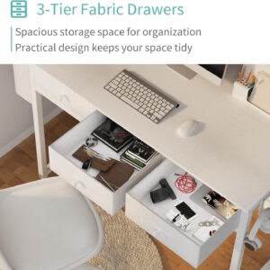 6887338f2d1bdb1e19d32c0dddeb8ff4b82ab29384dce3b6f8fbb.jpg Lufeiya Small White Desk with Drawers - for Bedroom, 32 Inch Home Office Computer Desk with Fabric Storage Drawer and Bag, Study Writing Table for Small Spaces, White