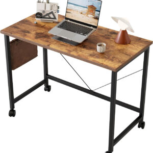Rolling Computer Desk with Wheels, Gaming Desk for Small Spaces, Modern Simple Style Table for Home Office, Study Writing Table (Caster, Rustic Brown, 32 inch)