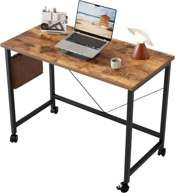 Rolling Computer Desk with Wheels, Gaming Desk for Small Spaces, Modern Simple Style Table for Home Office, Study Writing Table (Caster, Rustic Brown, 32 inch)