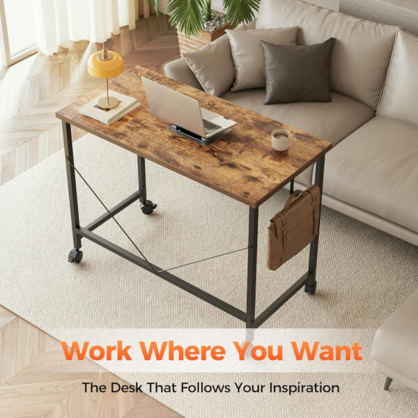 Rolling Computer Desk with Wheels, Gaming Desk for Small Spaces, Modern Simple Style Table for Home Office, Study Writing Table (Caster, Rustic Brown, 32 inch)