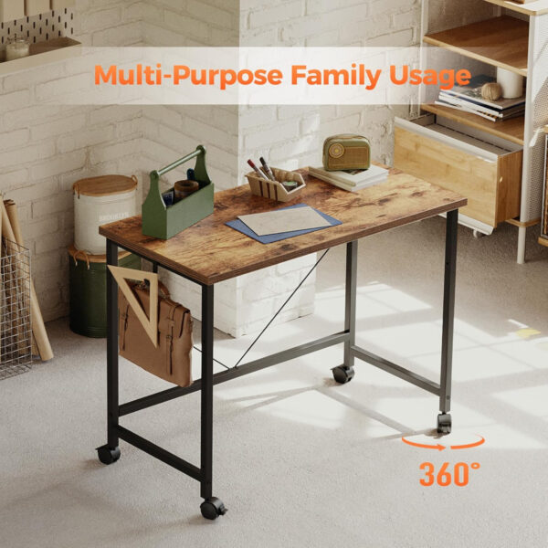 Rolling Computer Desk with Wheels, Gaming Desk for Small Spaces, Modern Simple Style Table for Home Office, Study Writing Table (Caster, Rustic Brown, 32 inch)