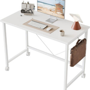 Rolling Computer Desk with Wheels, Gaming Desk for Small Spaces, Modern Simple Style Table for Home Office, Study Writing Table (Caster, Rustic Brown, 32 inch)