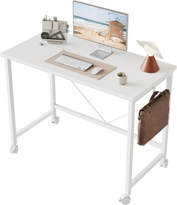 Rolling Computer Desk with Wheels, Gaming Desk for Small Spaces, Modern Simple Style Table for Home Office, Study Writing Table (Caster, Rustic Brown, 32 inch)