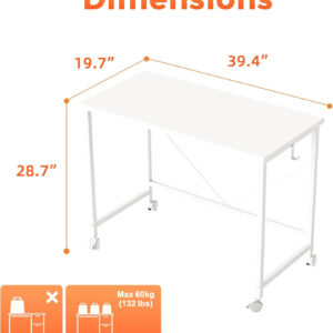 Rolling Computer Desk with Wheels, Gaming Desk for Small Spaces, Modern Simple Style Table for Home Office, Study Writing Table (Caster, Rustic Brown, 32 inch)