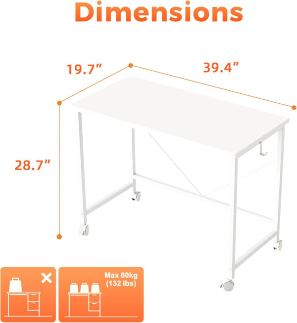 Rolling Computer Desk with Wheels, Gaming Desk for Small Spaces, Modern Simple Style Table for Home Office, Study Writing Table (Caster, Rustic Brown, 32 inch)
