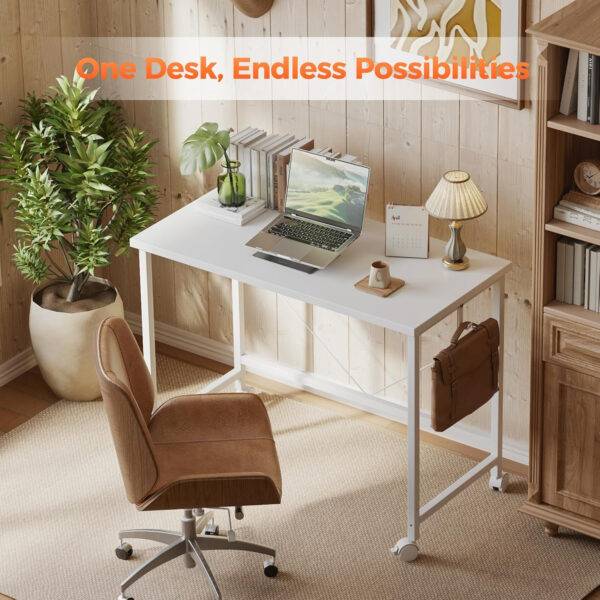 Rolling Computer Desk with Wheels, Gaming Desk for Small Spaces, Modern Simple Style Table for Home Office, Study Writing Table (Caster, Rustic Brown, 32 inch)