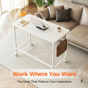 Rolling Computer Desk with Wheels, Gaming Desk for Small Spaces, Modern Simple Style Table for Home Office, Study Writing Table (Caster, Rustic Brown, 32 inch)