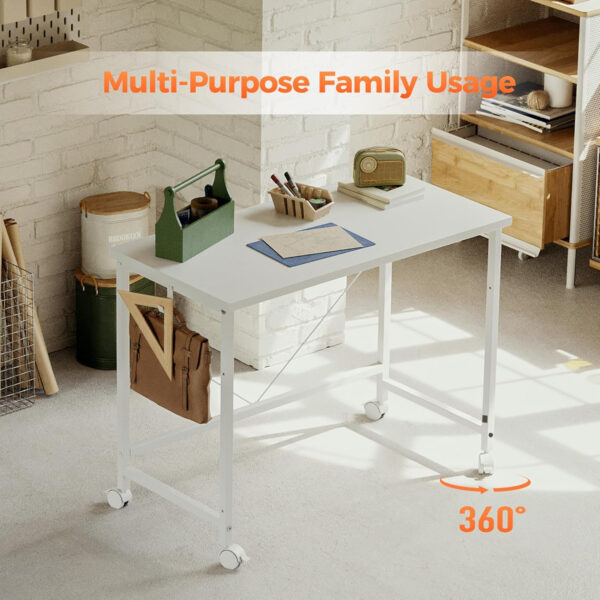 Rolling Computer Desk with Wheels, Gaming Desk for Small Spaces, Modern Simple Style Table for Home Office, Study Writing Table (Caster, Rustic Brown, 32 inch)