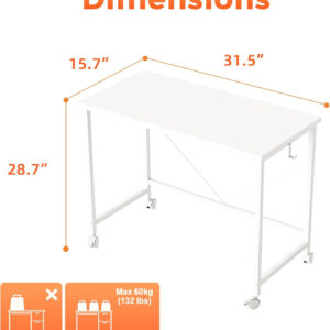 Rolling Computer Desk with Wheels, Gaming Desk for Small Spaces, Modern Simple Style Table for Home Office, Study Writing Table (Caster, Rustic Brown, 32 inch)