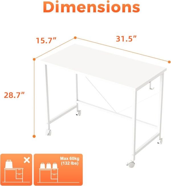 Rolling Computer Desk with Wheels, Gaming Desk for Small Spaces, Modern Simple Style Table for Home Office, Study Writing Table (Caster, Rustic Brown, 32 inch)