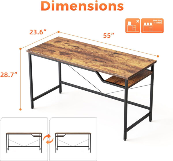 Rolling Computer Desk with Wheels, Gaming Desk for Small Spaces, Modern Simple Style Table for Home Office, Study Writing Table (Caster, Rustic Brown, 32 inch)