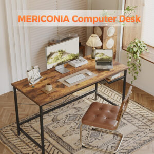 Rolling Computer Desk with Wheels, Gaming Desk for Small Spaces, Modern Simple Style Table for Home Office, Study Writing Table (Caster, Rustic Brown, 32 inch)