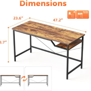Rolling Computer Desk with Wheels, Gaming Desk for Small Spaces, Modern Simple Style Table for Home Office, Study Writing Table (Caster, Rustic Brown, 32 inch)