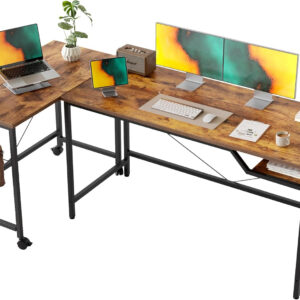 Rolling Computer Desk with Wheels, Gaming Desk for Small Spaces, Modern Simple Style Table for Home Office, Study Writing Table (Caster, Rustic Brown, 32 inch)