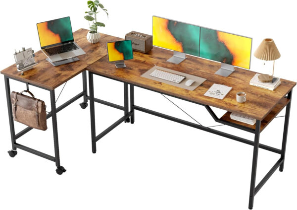 Rolling Computer Desk with Wheels, Gaming Desk for Small Spaces, Modern Simple Style Table for Home Office, Study Writing Table (Caster, Rustic Brown, 32 inch)