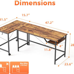 Rolling Computer Desk with Wheels, Gaming Desk for Small Spaces, Modern Simple Style Table for Home Office, Study Writing Table (Caster, Rustic Brown, 32 inch)