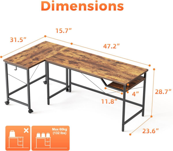 Rolling Computer Desk with Wheels, Gaming Desk for Small Spaces, Modern Simple Style Table for Home Office, Study Writing Table (Caster, Rustic Brown, 32 inch)