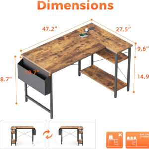 Rolling Computer Desk with Wheels, Gaming Desk for Small Spaces, Modern Simple Style Table for Home Office, Study Writing Table (Caster, Rustic Brown, 32 inch)