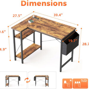 Rolling Computer Desk with Wheels, Gaming Desk for Small Spaces, Modern Simple Style Table for Home Office, Study Writing Table (Caster, Rustic Brown, 32 inch)