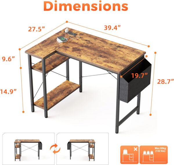 Rolling Computer Desk with Wheels, Gaming Desk for Small Spaces, Modern Simple Style Table for Home Office, Study Writing Table (Caster, Rustic Brown, 32 inch)