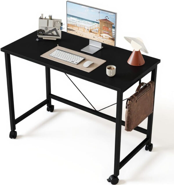 Rolling Computer Desk with Wheels, Gaming Desk for Small Spaces, Modern Simple Style Table for Home Office, Study Writing Table (Caster, Rustic Brown, 32 inch)