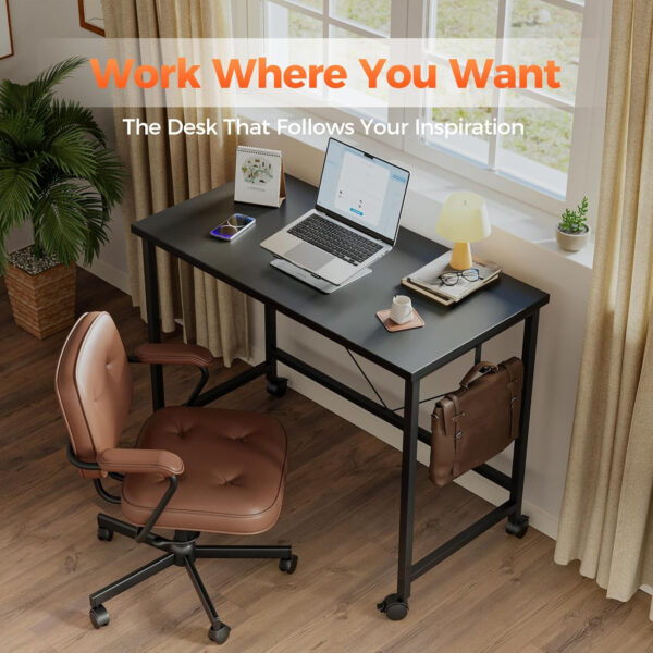 Rolling Computer Desk with Wheels, Gaming Desk for Small Spaces, Modern Simple Style Table for Home Office, Study Writing Table (Caster, Rustic Brown, 32 inch)