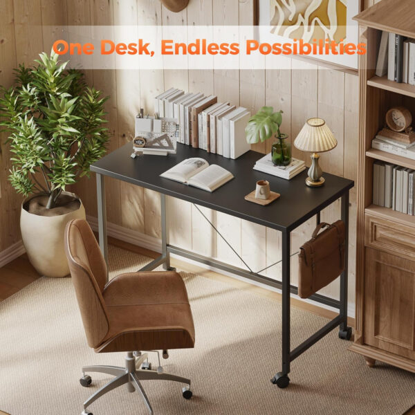 Rolling Computer Desk with Wheels, Gaming Desk for Small Spaces, Modern Simple Style Table for Home Office, Study Writing Table (Caster, Rustic Brown, 32 inch)