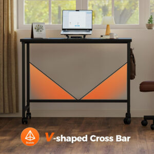 Rolling Computer Desk with Wheels, Gaming Desk for Small Spaces, Modern Simple Style Table for Home Office, Study Writing Table (Caster, Rustic Brown, 32 inch)