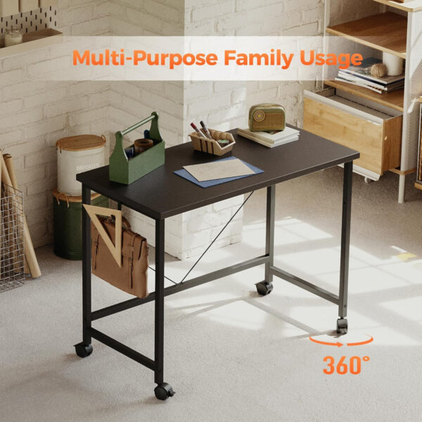 Rolling Computer Desk with Wheels, Gaming Desk for Small Spaces, Modern Simple Style Table for Home Office, Study Writing Table (Caster, Rustic Brown, 32 inch)