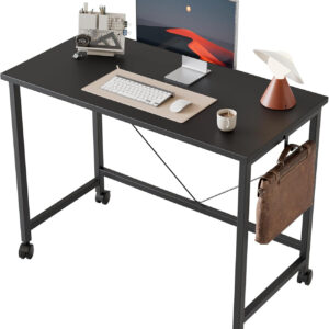 Rolling Computer Desk with Wheels, Gaming Desk for Small Spaces, Modern Simple Style Table for Home Office, Study Writing Table (Caster, Rustic Brown, 32 inch)