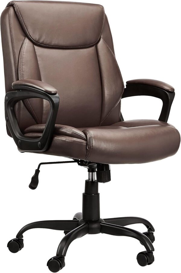 Amazon Basics Classic Puresoft PU Padded Mid-Back Height Adjustable Office Computer Desk Chair with Armrest, 26"D x 23.75"W x 42"H, Black