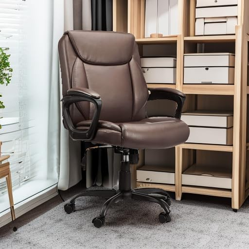 Amazon Basics Classic Puresoft PU Padded Mid-Back Height Adjustable Office Computer Desk Chair with Armrest, 26"D x 23.75"W x 42"H, Black