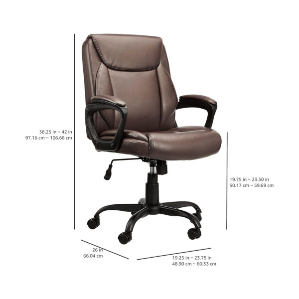 Amazon Basics Classic Puresoft PU Padded Mid-Back Height Adjustable Office Computer Desk Chair with Armrest, 26"D x 23.75"W x 42"H, Black
