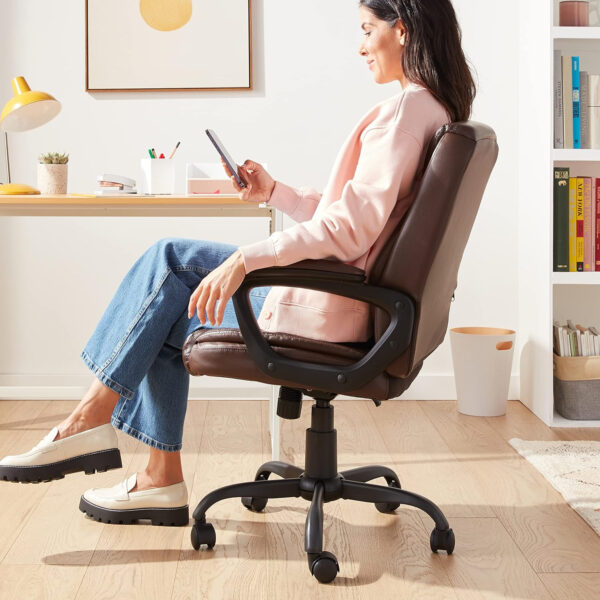 Amazon Basics Classic Puresoft PU Padded Mid-Back Height Adjustable Office Computer Desk Chair with Armrest, 26"D x 23.75"W x 42"H, Black